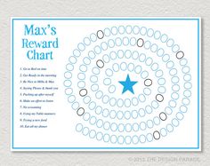 a blue star is in the middle of a circular pattern with words that read max's reward chart