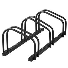 three black bike racks on white background with clippings to the bottom for easy access