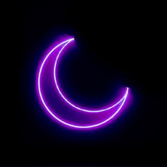 a purple neon crescent on a black background