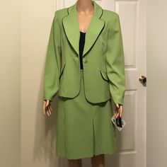 Women 2-Pc Suit, Blazer & Skirt Trimmed In Navy Blue. Come With Suit Bag.] Women Skirt Suit, Evan Green, Womens Skirt Suits, Suit Bag, Women Skirt, Blazer And Skirt, Skirt Sets, Skirt Suit, Skirt Set