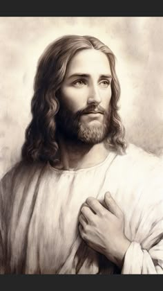 a drawing of jesus holding his hands together