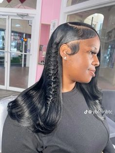 Half Up Half Down Hair Styles Black, Lace Front Wigs Hairstyles For Black Women, Lace Fronts Hairstyle, Hairstyles With Butterfly Clips Black, Quick Weave Bob With Fishtail Braid, 20 Inch Frontal Wig Hairstyles, Side Part Quick Weave With Braid, Side Part Hairstyles With Braid, Push Back Bob Quick Weave