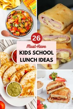 kids school lunch ideas with text overlay that reads 26 must have kids school lunch ideas