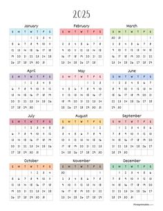 a calendar with the holidays in different colors and numbers on each page, including one for each month