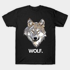 a black t - shirt with an image of a wolf's face