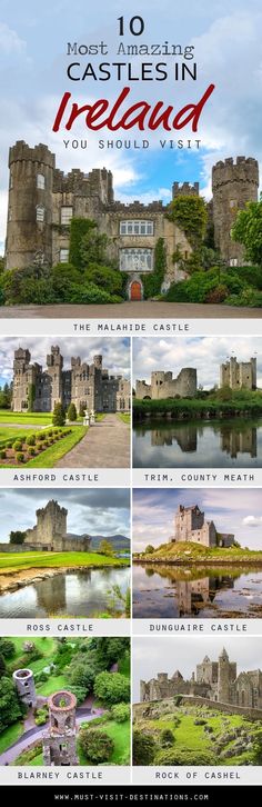 an image of castles in ireland with text overlaying the top and below it