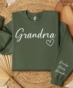 Custom Grandma Sweatshirt, Custom Grandma Gift, Personalized Mothers Day Gift for Grandma, New Grandma Custom Sweatshirt, Minimalist Grandma - Etsy Custom Text Long Sleeve Tops For Gifts, Green Long Sleeve Tops As Gift, Green Long Sleeve Tops With Name Print, Cute Cricut Shirts For Grandma, Customizable Long Sleeve Green T-shirt, Customizable Green Long Sleeve T-shirt, Grandma Embroidery Sweatshirt, Customized Grandma Shirt, Grandma Sweatshirts With Grandkids Names