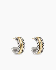 Cable Collectibles® Huggie Hoop Earrings in Sterling Silver with 14K Yellow Gold, 15.6mm Wrist Jewelry, Yellow Gold Earrings, Jewelry Lookbook, Yellow Gold Earring, Huggie Hoop Earrings, Jewelry Inspo, Dream Jewelry, David Yurman