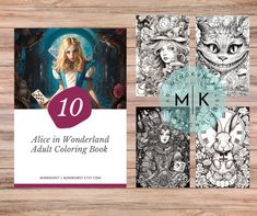 alice in wonderland adult coloring book with the title's image and illustrations on it