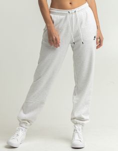 Nike Essential Womens Loose Jogger Sweatpants. Embroidery At Left Leg. Elastic Drawstring Waist And Cuffs. Side Seam Hand Pockets. Approx. Outseam: 40". 80% Cotton 20% Polyester. Machine Wash. Imported.model Is Wearing A Size Small. Model Measurements:height: 5'8 Bust: 32"waist: 24.5"hips: 36" Nike Loose Fit Sweatpants, Womens Sweatpants Nike, Casual Nike Sweatpants With Go-dry, White Cotton Nike Joggers, Sweatpants Embroidery, White Nike Sweatpants, Nike Sweat-resistant Athleisure Bottoms, Nike Womens Sweatpants, Joggers Grey