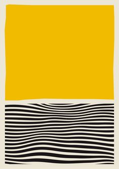 an abstract painting with black and yellow stripes