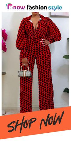 Red Fashion Casual Print Basic Turndown Collar Regular Jumpsuits Casual Red Jumpsuits And Rompers For Work, Red Jumpsuit For Workwear In Fall, Red Jumpsuit For Work In Fall, Red Jumpsuits And Rompers For Work In Fall, Red Long Sleeve Jumpsuits And Rompers For Fall, Trendy Red Long Sleeve Jumpsuits And Rompers, Casual Red Long Sleeve Jumpsuit, Casual Red Long Sleeve Jumpsuits And Rompers, Casual Red Jumpsuits And Rompers For Party