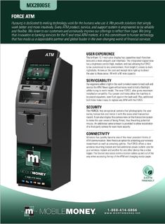 an advertisement for the atm machine with information about it's features and instructions on how to use it