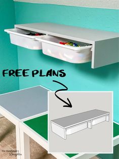 a table with two drawers on the top and one shelf above it that has free plans