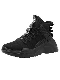 Black  Collar     Embellished   Men Shoes Black High-top Sneakers For Jogging, Black Breathable High-top Sneakers, Black Breathable Ankle-high High-top Sneakers, Ankle-high Black Running Sneakers, Black Breathable Slip-on High-top Sneakers, Black Slip-resistant Lace-up Running Shoes, Black Slip-resistant High-top Sneakers With Round Toe, Black Lace-up High-top Sneakers For Running, Cool High Tops