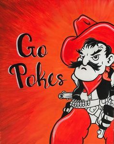 a painting of a cartoon character wearing a red hat with the words go rakes on it