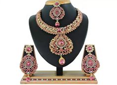 Gold Tone Wedding, Bollywood Wedding, Indian Bollywood, Rhinestone Wedding, Indian Traditional, Rhinestone Jewelry, Bridal Jewelry Sets, Necklace Earring Set, Jewelry Necklace