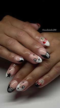 @callihynes inspo 8ball Cherry Nails, Elvis Nails Art, Roulette Nails, Dr Pepper Nails, Las Vegas Nails Ideas Glitter, F1 Nails Designs, Coca Cola Nails, Casino Theme Nails, Elvis Nails