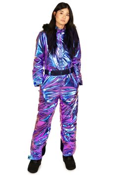 Iridescent Iris Ski Suit: Women's Ski & Snowboard Apparel | Tipsy Elves Ski Onesie, Tipsy Elves, Snowboarding Outfit, Ski Suit, Ski Suits, Rave Wear, Snow Jacket, Snow Suit, Ski And Snowboard