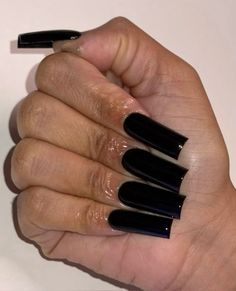 Black Long Nails Ideas, Plain Acrylic Nails Square, Black Acrylic Nails Long, Basic Black Nails, Long Acrylic Nails Black, Black Square Acrylic Nails, Black Nails Long, Black Square Nails, Signature Nails