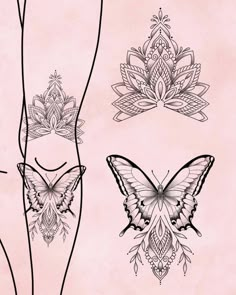 an image of butterflies and flowers on a pink background with the words, butterfly tattoos