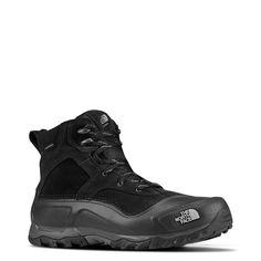 Snow-covered terrains will be easy to tread in these men's The North Face Snowfuse Lace-Up TNF black winter boots. Built using BLC-compliant leather upper with a waterproof construction, these cold weather boots have a round toe and secure lace-up closure. Features include a convenient pull tab at rear, padded collar and tongue, soft fabric lining, 200g Heatseeker Eco insulation made of 100% recycled polyester fiber, foam insole, injection-molded EVA midsole, nylon shank for enhanced stability, North Face Boots, The North Face Shoes, Black Winter Boots, North Face Shoes, Weather Boots, Womens Rain Boots, Cold Weather Boots, Waterproof Winter Boots, Winter Outerwear