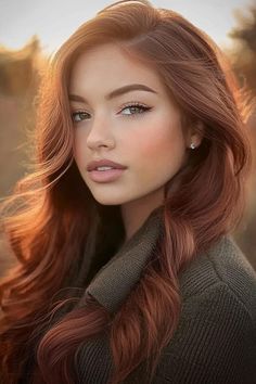 She has long auburn hair that falls past her shoulders in gentle wavesgiving her a natural and beautiful lookClick to see more of Luxurious Autumn-Inspired Hues for Brunette Beauties and follow us for more hairstyle ideas. Fall Hair Colors For Brunettes, Rich Hair Color, Long Auburn Hair, Rich Hair, Hair Colors For Brunettes, Colors For Brunettes, Hair Pale Skin, Chestnut Hair