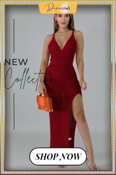 Elegant Solid Color Deep V Neck Side Split Stretch Sleeveless Summer Party Sexy Bodycon Beach Long Dress Splits Stretches, Beach Long Dress, Long Beach Dress, Bodycon Fashion, Dresses By Length, Side Split, V Neck Dress, Summer Party, Deep V Neck