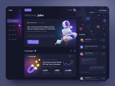 the landing page for an app designed to look like a space station with astronauts on it