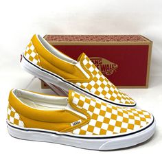 Vans Classic Slip On Shoes Check Yellow Canvas Men’s Size Sneakers Vn0a5jmhf3x Brand New With Box. 100% Authentic! First Introduced In 1977, The Vans #98now Known As The Classic Slip-Oninstantly Became An Icon In Southern California. Fast Forward To Today, And The Classic Slip-On Is Known Worldwide For Its Comfortable Silhouette, Easy Wearability, And Beloved Design. Made With Sturdy Low Profile Canvas Uppers, The Classic Slip-On Is An Everyday Essential With True “Off The Wall” Style. This Icon Retro Mustard Low-top Sneakers, Retro Yellow Sneakers With Vulcanized Sole, Retro Yellow Sneakers For Summer, Retro Yellow Skate Shoes For Sports, Yellow Slip-on Sneakers With Rubber Sole, Yellow Canvas Shoes With Rubber Sole For Streetwear, Casual Yellow Skate Shoes With Rubber Sole, Yellow Low-top Slip-on Sneakers With Rubber Sole, Yellow Slip-on Sneakers For Streetwear