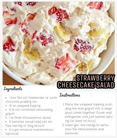 a recipe for strawberry cheesecake salad in a bowl