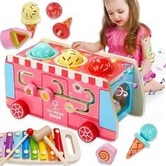 Funny Montessori Pink Ice Cream Truck for 1 2 3 Year Toddler Baby The Montessori toys allow young children to develop a variety of skills while focusing on play, stimulating the imagination of boys and girls, and promoting physical and mental development. Unleash your child's imagination with the high-quality solid wood Ice Cream Truck Play Set. Role-playing with friends develops social skills and stimulates interaction between children. This portable and convenient playset makes a great birthda Gift For One Year Old Girl, Christmas Gift Ideas For One Year Old Girl, 12 Month Old Toys 1 Year Gift Ideas, Toys For 6-12 Month Old, Best Toys For 6-12 Month Old, Baby Learning Toys, Mental Development, 6 Birthday, Fishing Game