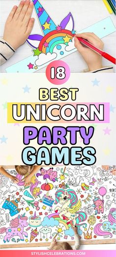 Best Unicorn Party Games Kids Will Love Unicorn Party Games, Unicorn Activities, Pin The Horn On The Unicorn, Dinosaur Party Games, Party Game Ideas, Fun Games To Play, Unicorn Games, Rainbow Unicorn Birthday Party, Unicorn Birthday Party Decorations