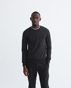 Wool Crew Neck Sweatshirt In Fine Knit, Merino Wool Crew Neck Sweater For Layering, Crew Neck Merino Wool Sweater With Double-needle Sleeve, Wool Crew Neck Sweatshirt With Ribbed Cuffs, Wool Sweatshirt With Ribbed Cuffs And Crew Neck, Merino Wool Sweater For Layering With Ribbed Neckline, Canada Style, Reigning Champ, Body Temperature