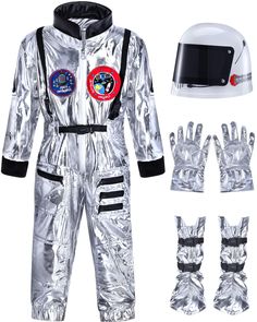 an astronaut suit with gloves and helmet