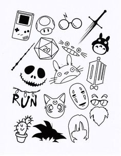 an image of cartoon faces drawn in black and white with the words run on it