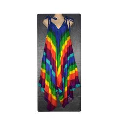 "Handmade Rayon Jumpsuit | Handmade in Nepal - One Size Jumpsuit Summer Fashion 2022 - Boho Hippie Jumpsuit Sleeveless Tie Dye Abstract Lengths -Chest up to 42\" -Hip max 42\" -Length without strap 43\" -Length from top to the longest part (middle) 46\" -Length from shoulder to crotch 43\" -Leg Circumference is Open ** Rainbow and Black Tie Dye Jumper Includes Pockets Abstract (Blue and Navy) Jumpers do not Include Pockets *Model Height is 5'2* Return Policy: If you are not satisfied with your i Multicolor Overall Jumpsuits And Rompers For Vacation, Multicolor Overall Jumpsuit For Vacation, Multicolor Overalls Jumpsuit For Vacation, Sleeveless Cotton Jumpsuits And Rompers For Vacation, Sleeveless Cotton Jumpsuit For Vacation, Casual Sleeveless Jumpsuits And Rompers For Festival, Sleeveless Jumpsuits And Rompers For Festivals, Rainbow Sleeveless Dress, Sleeveless Rainbow Print Summer Dress