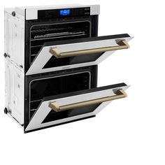 two ovens are stacked on top of each other