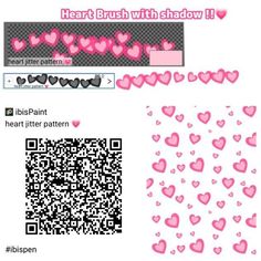 some pink hearts on a white background and a qr code with the text heart brush with shadow