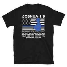 a black t - shirt with the words joshua 19 and an american flag