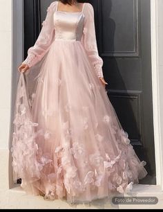 Birthday Dresses Long Dress, Floor Length Prom Dresses With Sleeves, Princess Dresses Long Sleeve, Tulle Prom Dress With Sleeves A Line, Longsleeve Prom Dresses, Prom Pastel Dress, Pretty Prom Dresses Long Sleeve Silk, Pink Sweet 16 Dresses Long Sleeve, Long Prom Dress With Sleeves