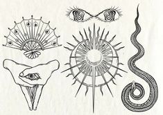 an ink drawing of different types of animals and their tails, including the eyeball