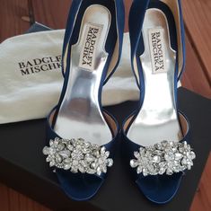 Worn Once But Good As New. Comes With Box And Pouch. Badgley Mischka Shoes, Shoes Color, Badgley Mischka, Formal Shoes, Shoes Women Heels, Wedding Shoe, Shoes Heels, Color Blue, Pouch