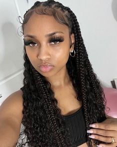 m 💕 Edges Inspo With Braids, Trible Braids With Curly Hair, Half Braids Half Crochet Hairstyles, Braided Hairstyles For Natural Hair, Half Cornrows Half Curly Weave, Quick Black Hairstyles, Growing Long Hair, Edges Ideas, Front Braid