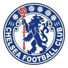 the chelsea logo is shown in blue and white, with an image of a lion holding a