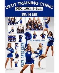 an advertisement for the u kdt training clinic featuring cheerleaders in blue and white