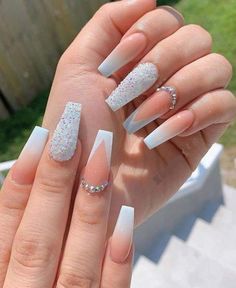 Blue Acrylic Nails, Ombre Acrylic Nails, Easy Nails, Nails Design With Rhinestones, Coffin Shape Nails, Long Acrylic Nails Coffin, Long Square Acrylic Nails