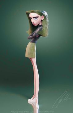 a cartoon girl with green hair is standing in front of a green background and has her hands on her hips