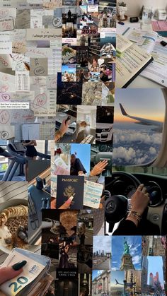 a collage of photos with many different things on them and one person's hand holding