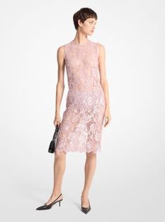 Crafted from fully-lined floral lace and illuminated by thousands of hand-embroidered sequins, this shift dress—part of our Fall/Winter 2024 runway lineup— is a sultry take on a modest silhouette. Team it pointed-toe kitten heels for your next evening out. Runway Lineup, 2024 Runway, Lace Shift Dress, Fall Winter 2024, Family Event, Michael Kors Collection, Sun Tan, Italian Fabric, Winter 2024